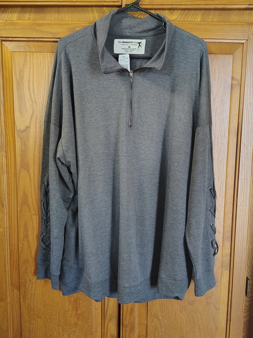NWT The Sweatshirt Project Charcoal Half-Zip Pullover Shirt Lace Up Sleeve Sz 3X